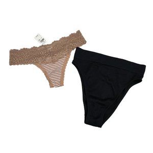 Aerie Underwear Panties Lot 2 Beige Tan Thong High Cut Bikini Black size S NWT